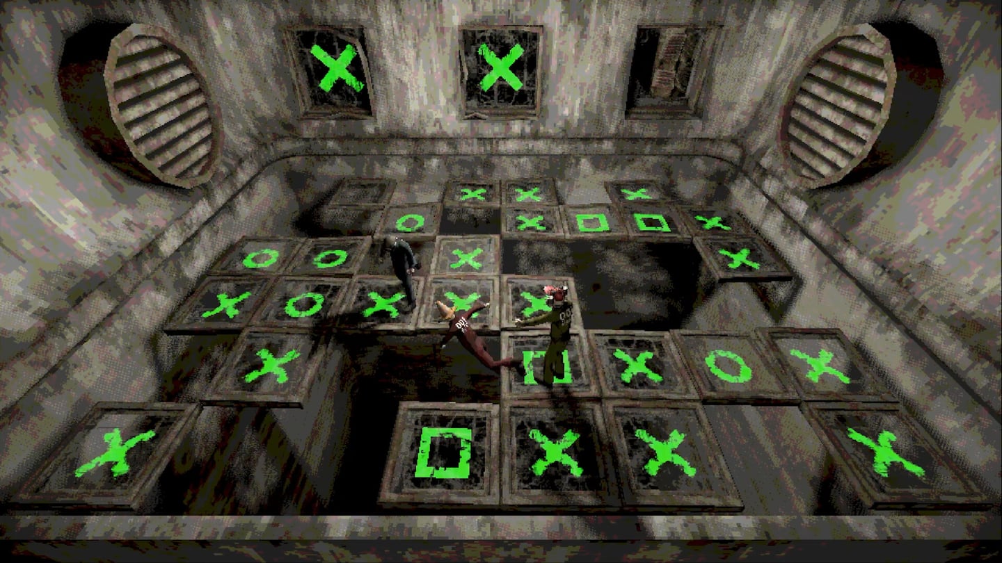 Players crossing a marked industrial grid during a Machine Party minigame.
